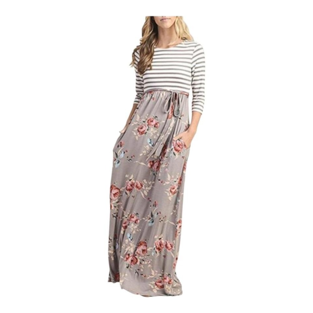 3/4 sleeve floral stripe maxi